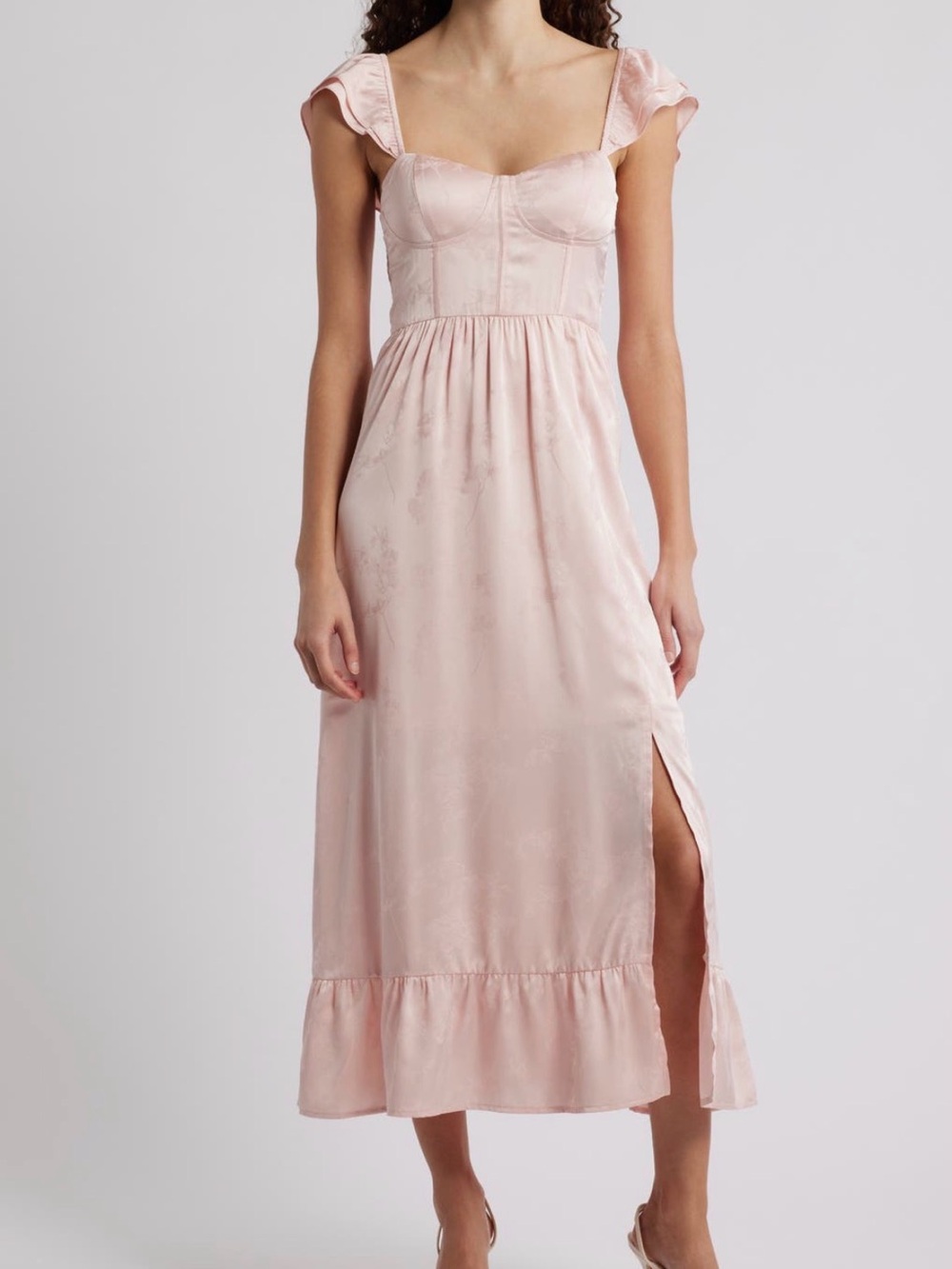 Girls' Blush Pink Satin Formal Dress with Puffed Straps